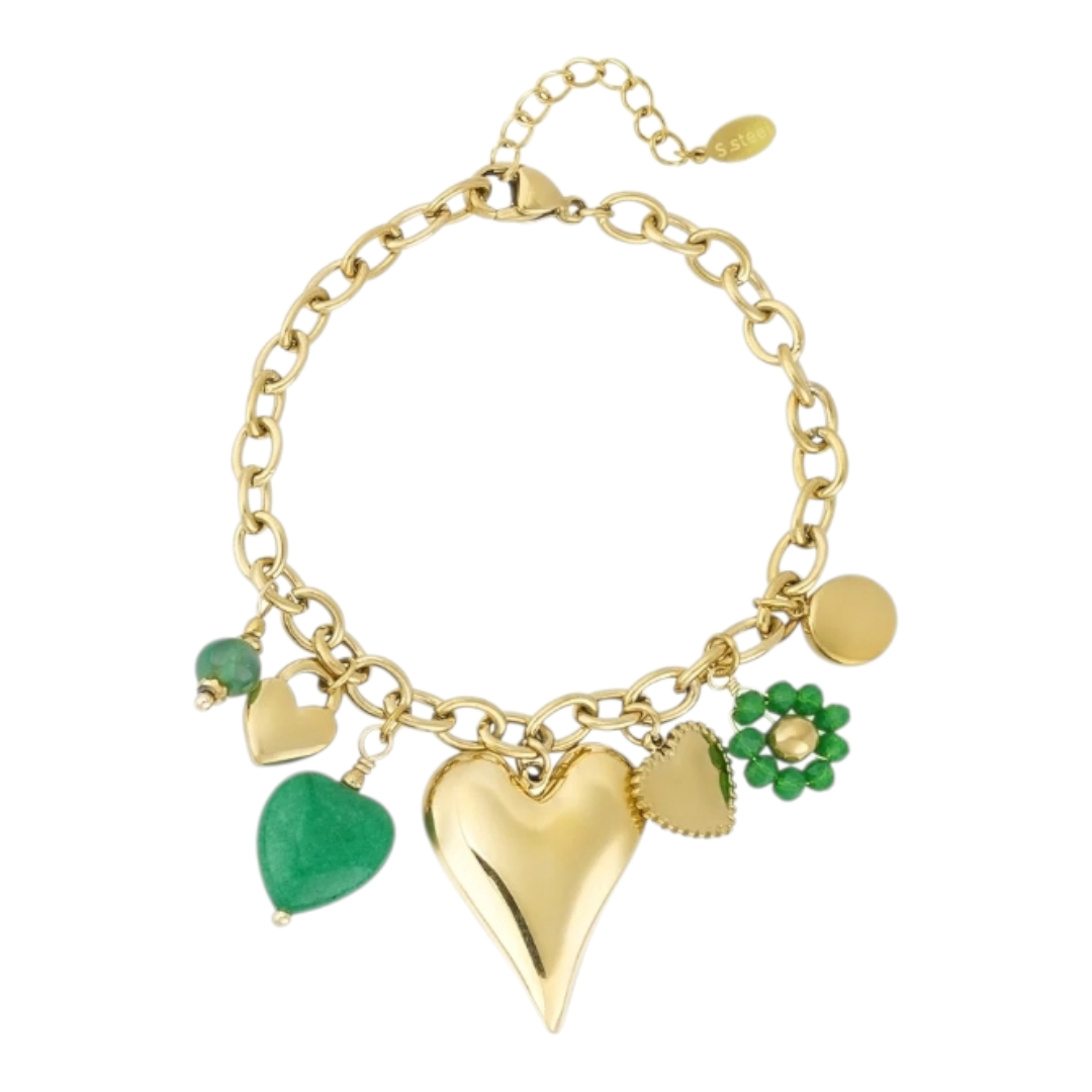 Armband Bettelarmband Charm Chill "Green Love" Herz Liebe Romantik Nickelfrei Yehwang