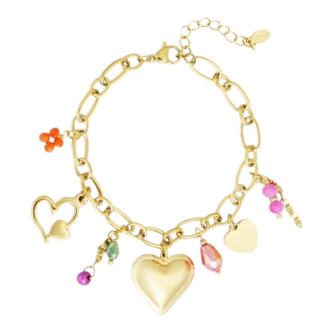 Armband Herz Goldfarben Pink Orange bunt Liebe Romantik Freundschaft Yehwang