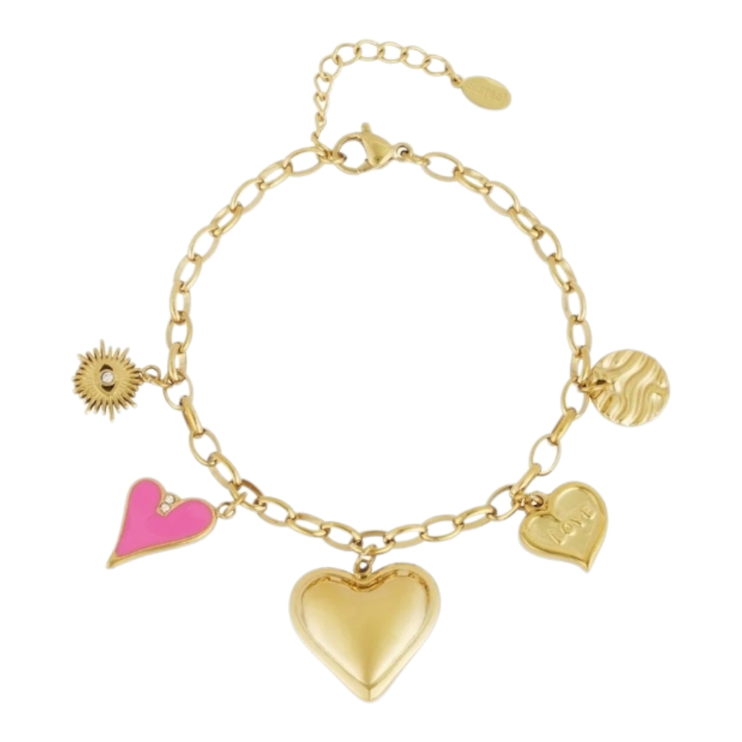 Armband Love-Charm-Armband goldfarben Pink Liebe Love Freundschaft Yehwang