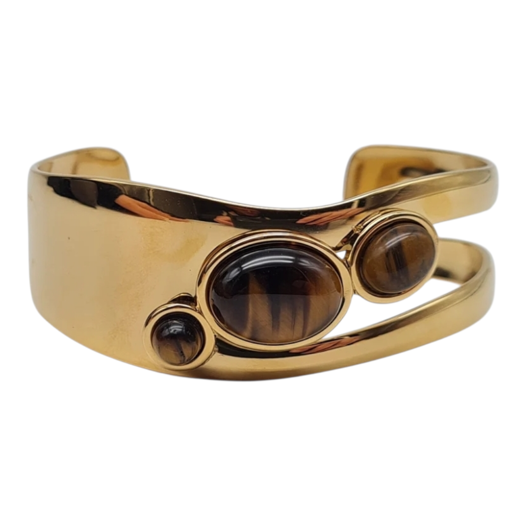 Armreif goldfarben Perlmutt Braun Nickelfrei Trend 2026 Kunstperle Yehwang