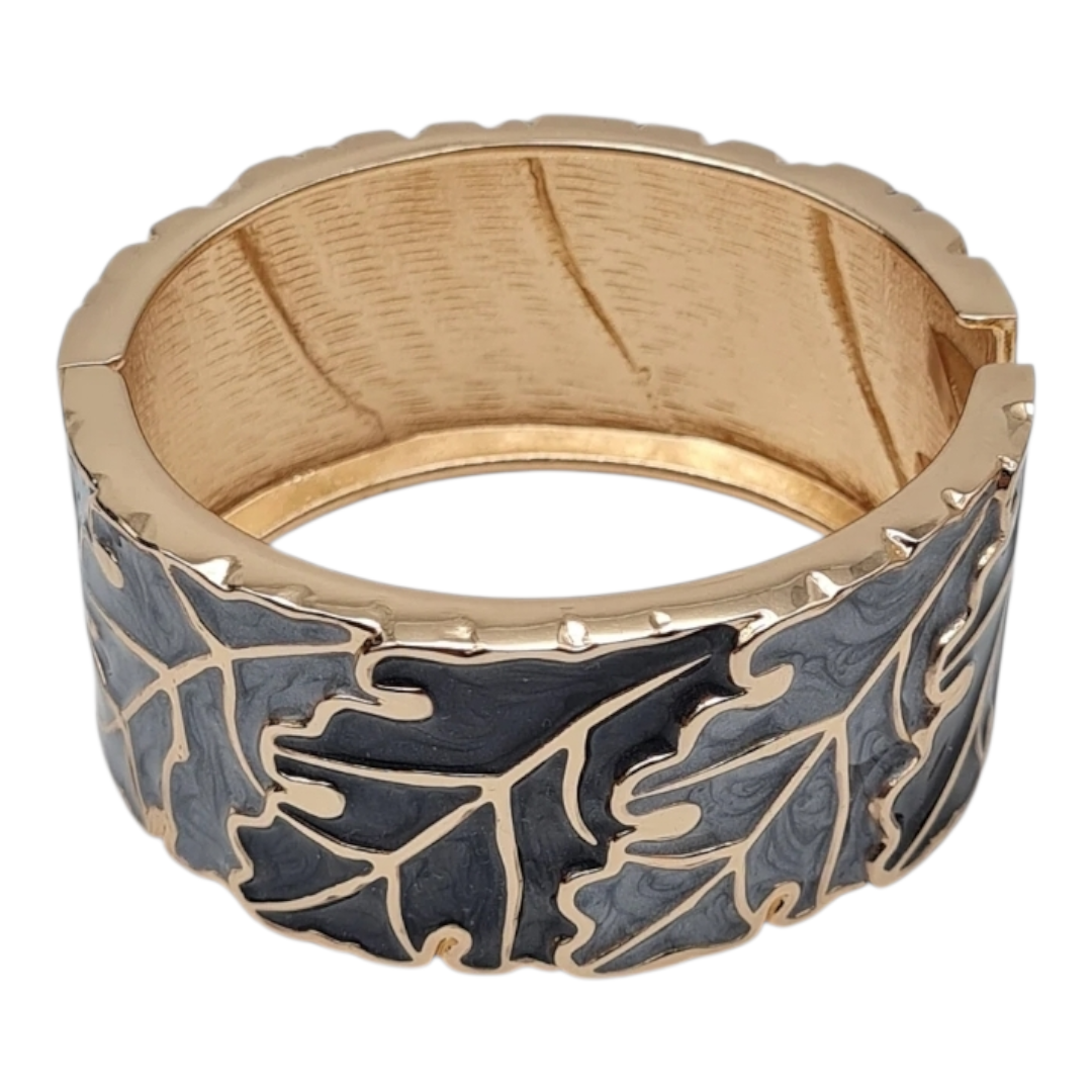 Armband Klapp-Armband Goldfarben Graue Blätter Emaille Nickelfrei Yehwang
