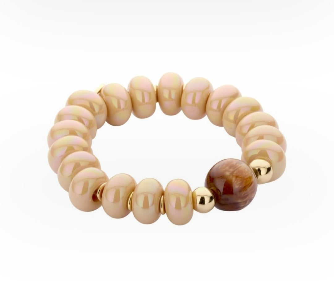 Armband Elastisch Perlen Urlaub Strand rosa nickelfrei Biba Beige