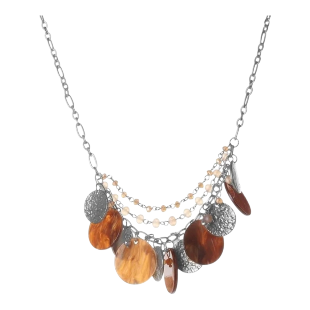 Halskette Braun Matt Silber kleine Kette Resin Perlen Nickelfrei Biba