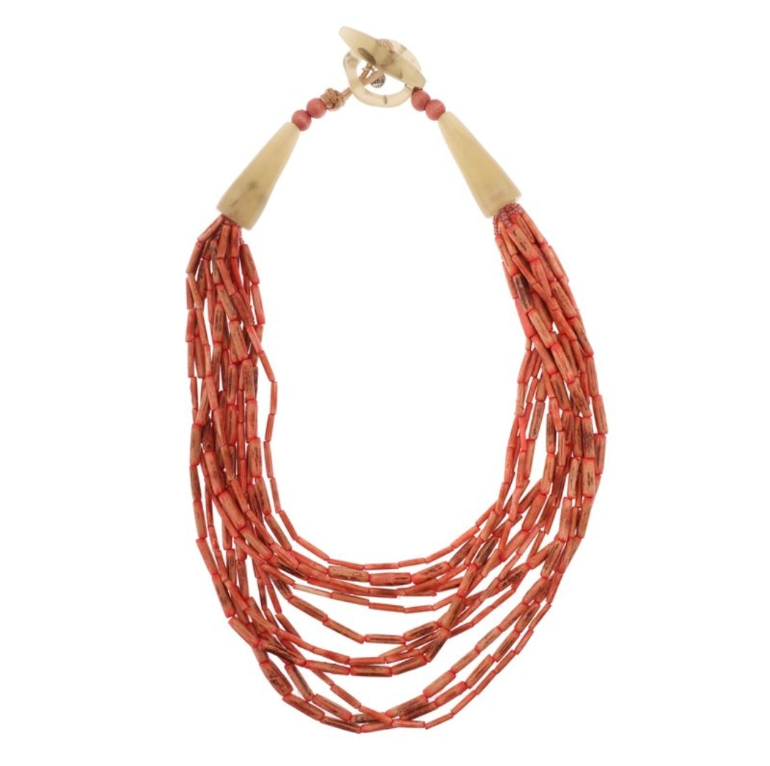 Halskette holz Rot Orange Koralle mehrfachkette holz harz 60 cm Statement Biba