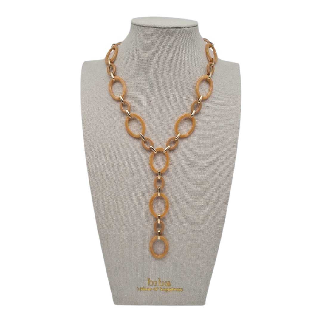 Halskette nickelfrei Braun-Beige Goldfarben Modeschmuck Acryl Gliederkette Biba