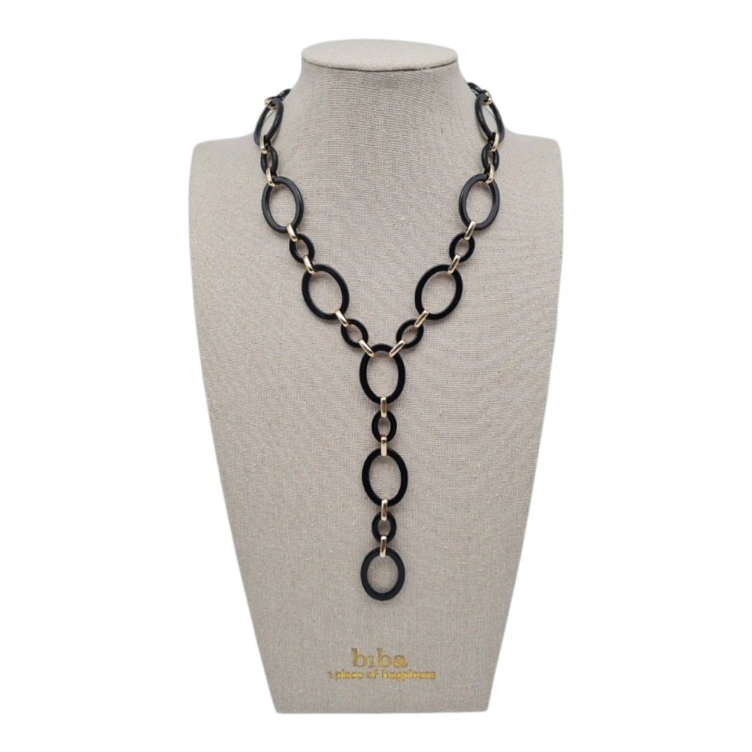 Halskette nickelfrei Schwarz Goldfarben Modeschmuck Acryl Gliederkette Biba