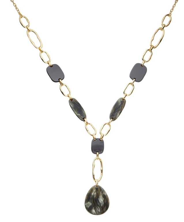 Halskette nickelfrei goldfarben Grau Anhänger langkette Modeschmuck Acryl Biba