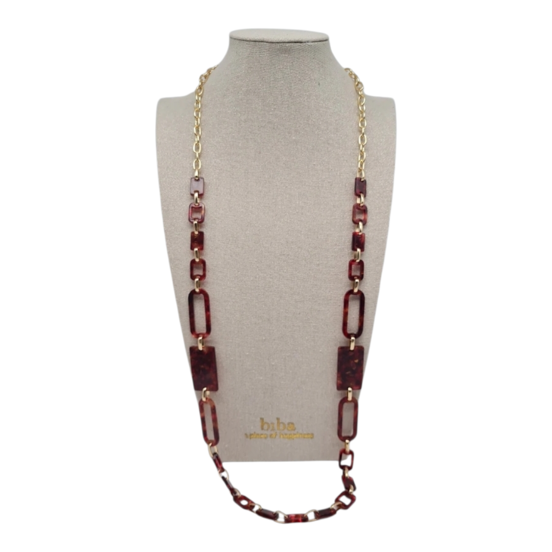 Halskette nickelfrei rot gemustert Modeschmuck langkette Acryl festlich Biba