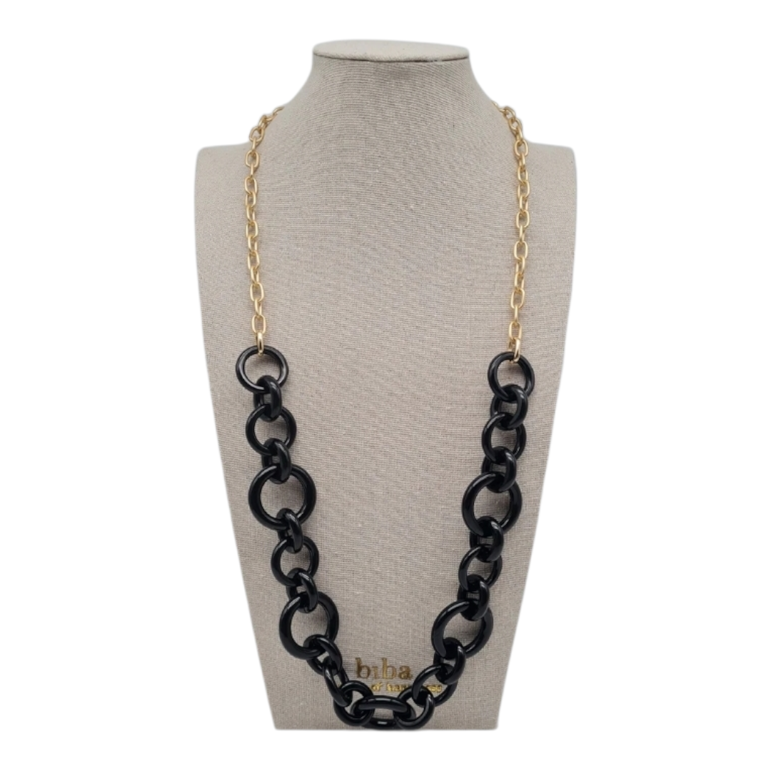 Halskette nickelfrei schwarz goldfarben elegant Gala fest Modeschmuck Biba