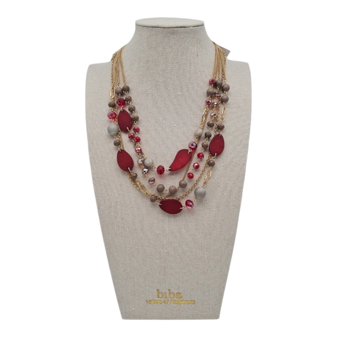 Halskette goldfarben rot Burgund bordeaux kurzkette nickelfrei mehrfachkette Biba
