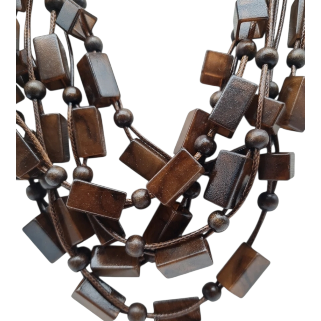 Halskette Schokolade braun Metall holz Kunstleder Resin Natur nickelfrei Biba