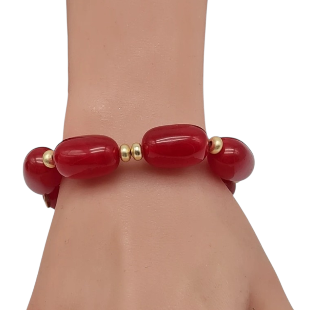 Biba elastisches Armband mit Resin Perlen in Kirschrot