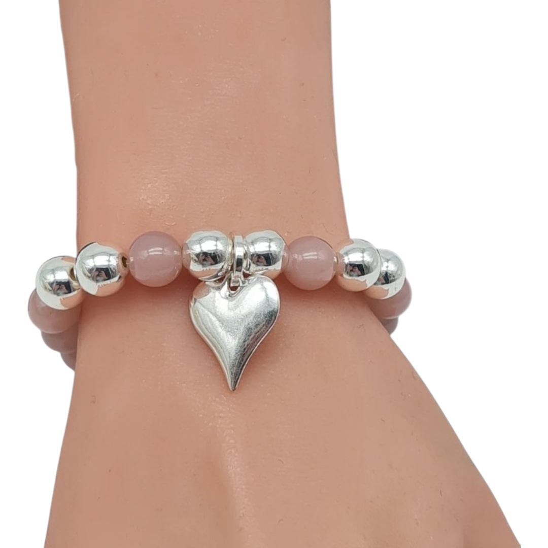Armband elastisch Silberfarben Rosa Herz Anhänger Nickelfrei Biba