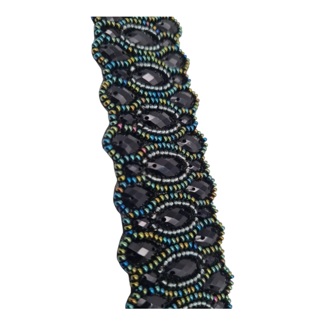 Armband Kunstleder mit Irisierende und Schwarze Perlchen Breit nickelfrei Biba