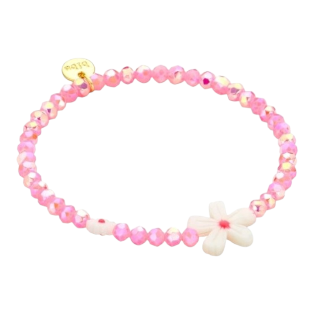 Armband Blumenarmband Rosa mit Weiße Blume elastisch Natur Sommer Biba