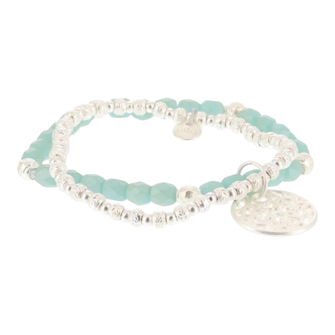 Armband Meeresblau mit Silberfarben und Anhänger Mandala Sommer Biba