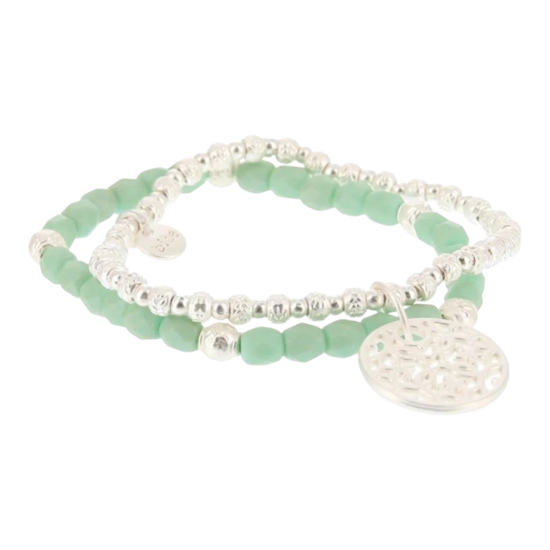 Armband Doppelarmband Silberfarben und Mintgrün Mandala Sommer Biba