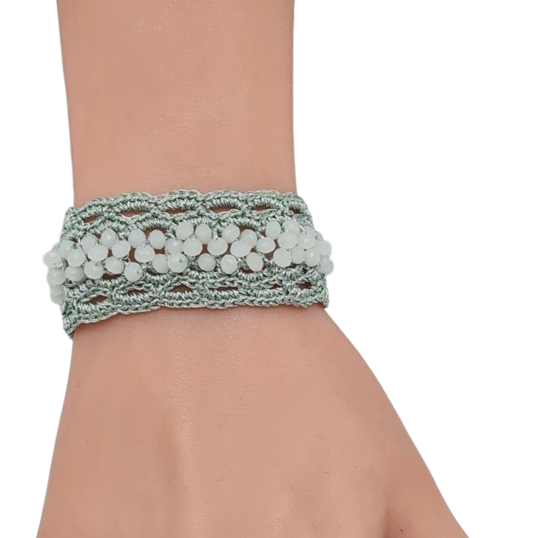 Armband Texil mit Perlchen in Blau, Mintgrün oder Rosa Trend Sommer Biba