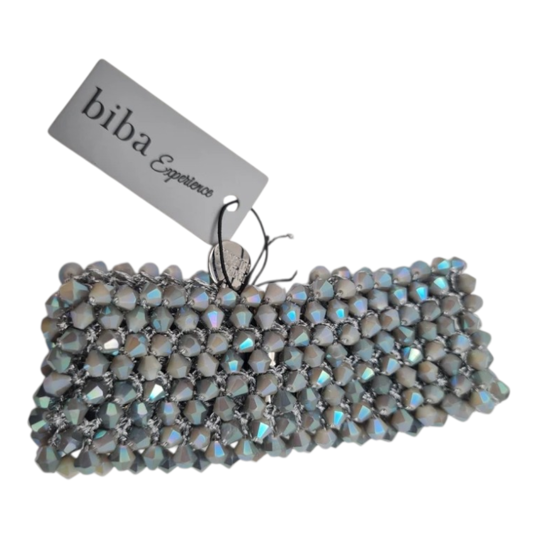 Armband Manschette mit lilagrauer Steinbesatz Magnetverschluss Biba