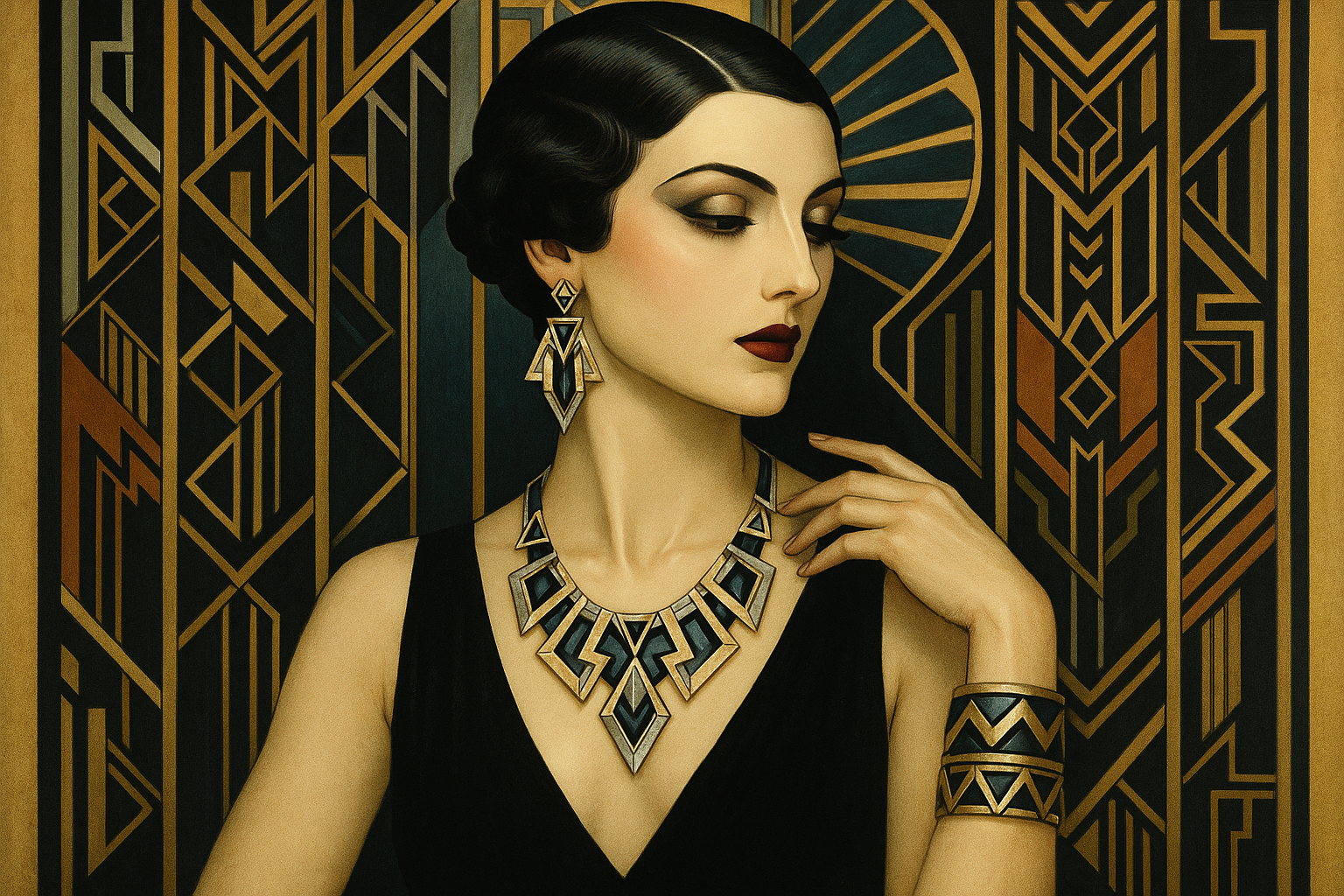 art deco frau mit schmuck