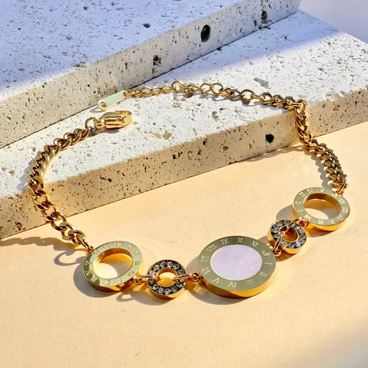 Cosmos Armband Rundes Perlmutt-Medaillon-Armband – Edelstahl
