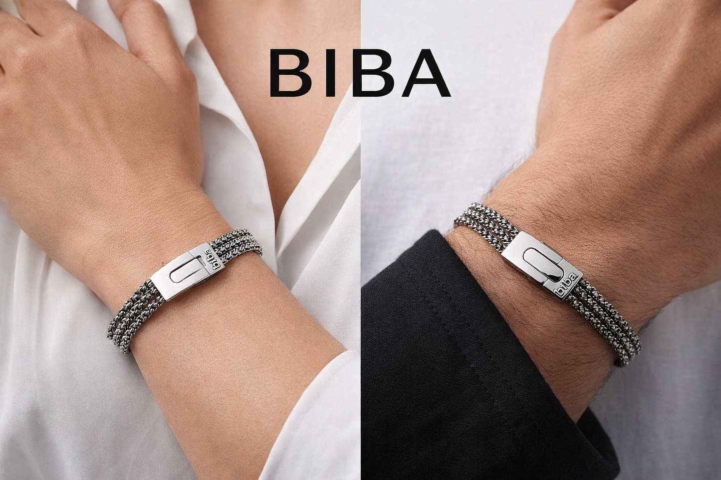 Armband Antik Silberfarben Dreifachkette mit Magnetverschluss Unisex Biba