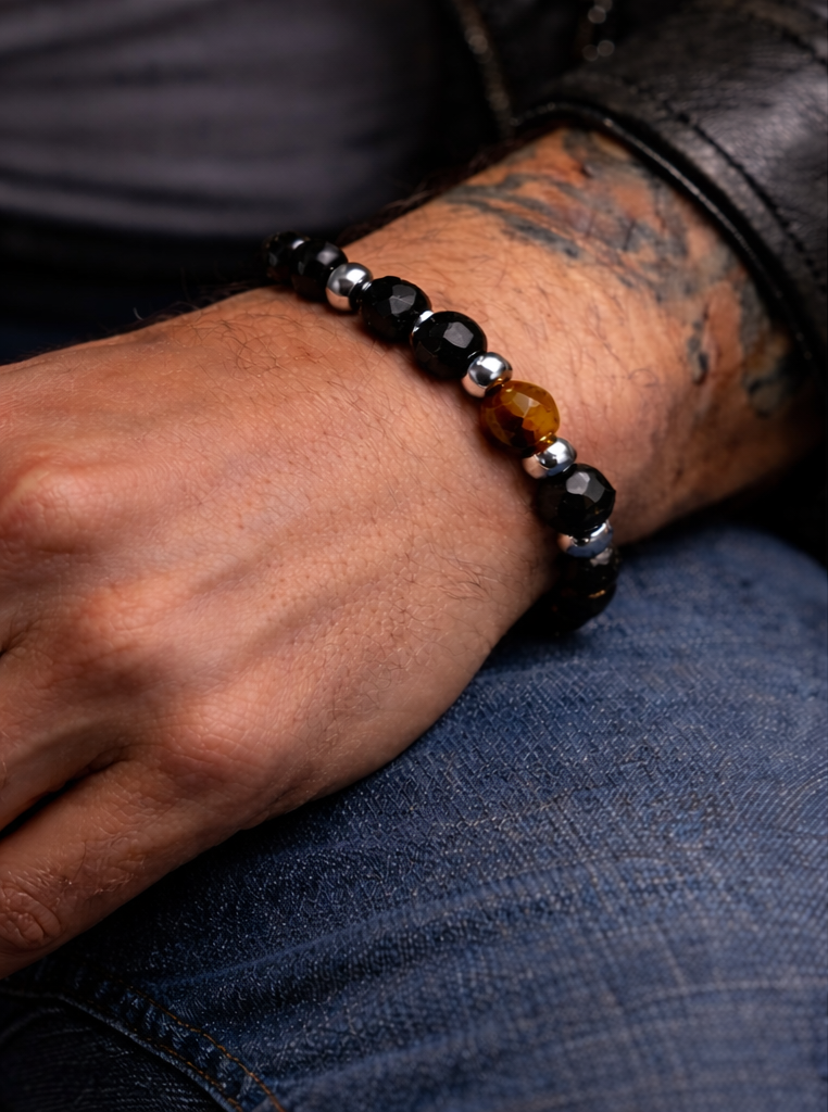 Armband Herrenarmband elastisch Perlen Schwarz-Grau oder Schwarz-Braun Yehwang
