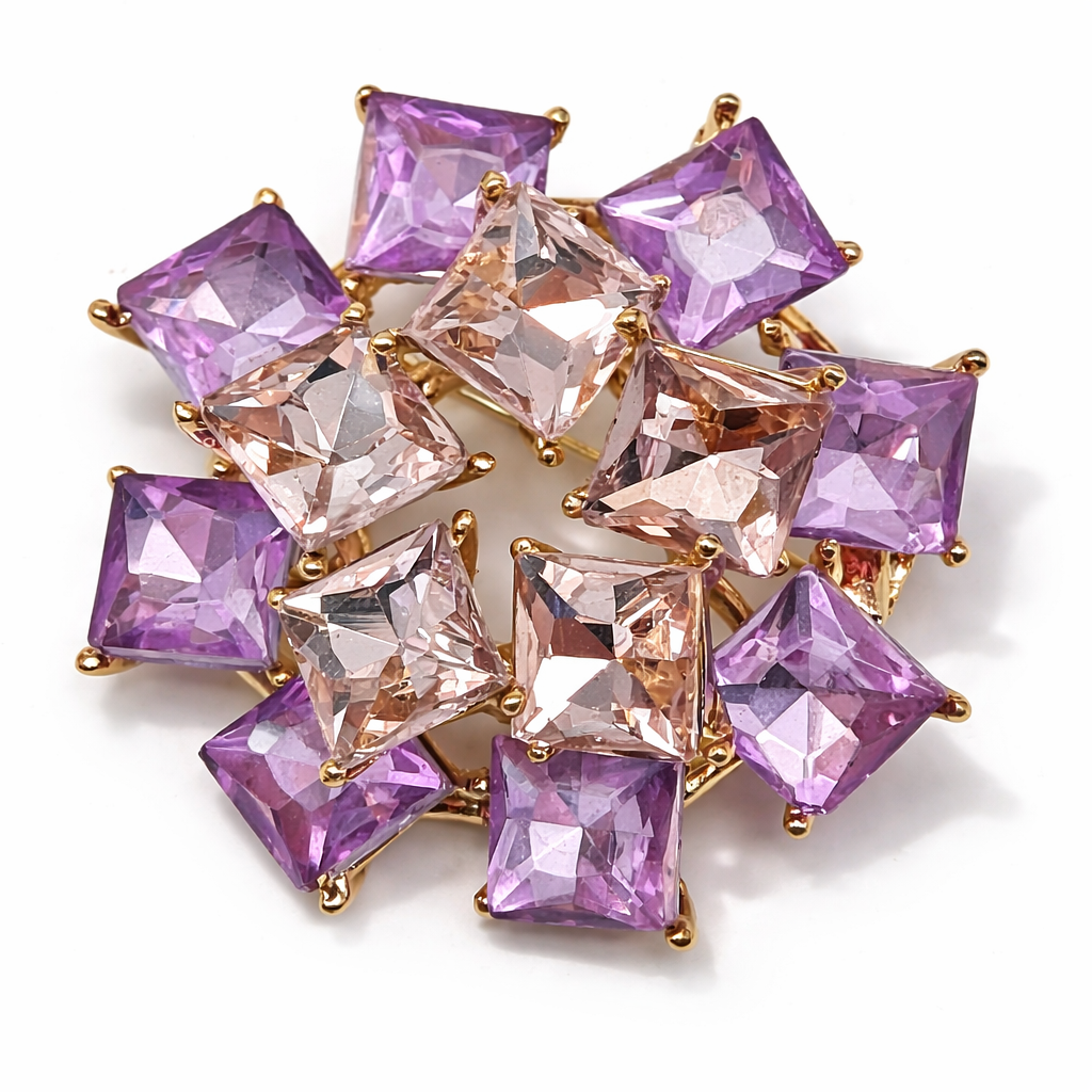 Brosche Abstrakt mit Strass Blumen Lila Flieder Blau Bordeaux