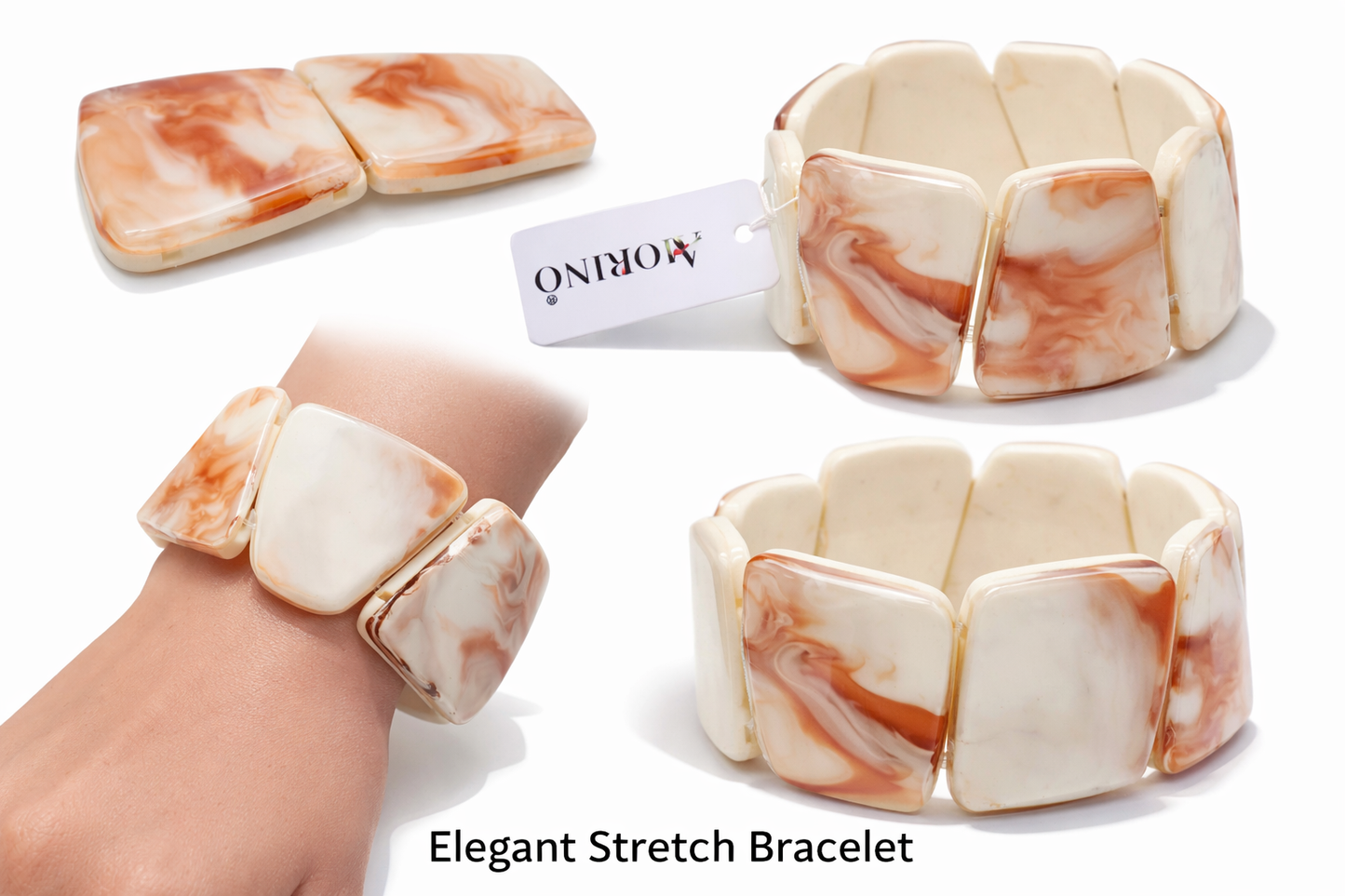 Armband Acryl Trapezförmige Elemente Elastisch Marmor- Naturstein-Look Amorino