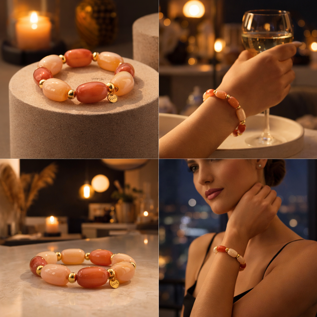 Armband elastisch Lachs und Orange Beads Trend 2026 Nickelfrei Biba