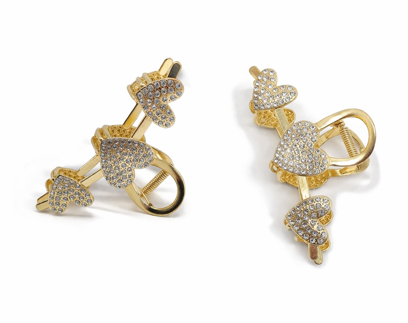 Haarklammer Goldfarben Strass bestückte Herzen Haarschmuck WAUW