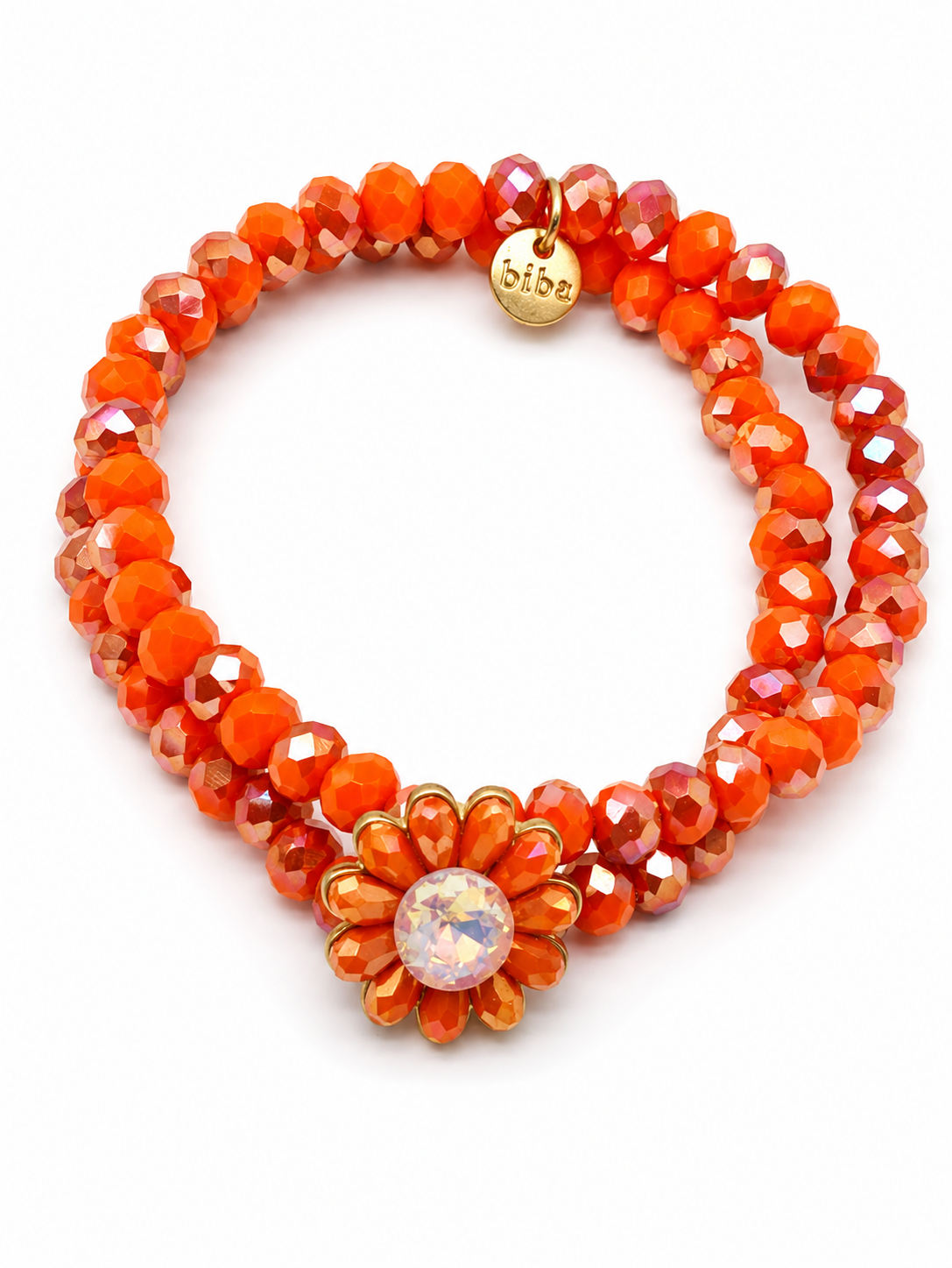Armband elastisch Biba Doppel Kristall Armband mit Blüte Orange Pink