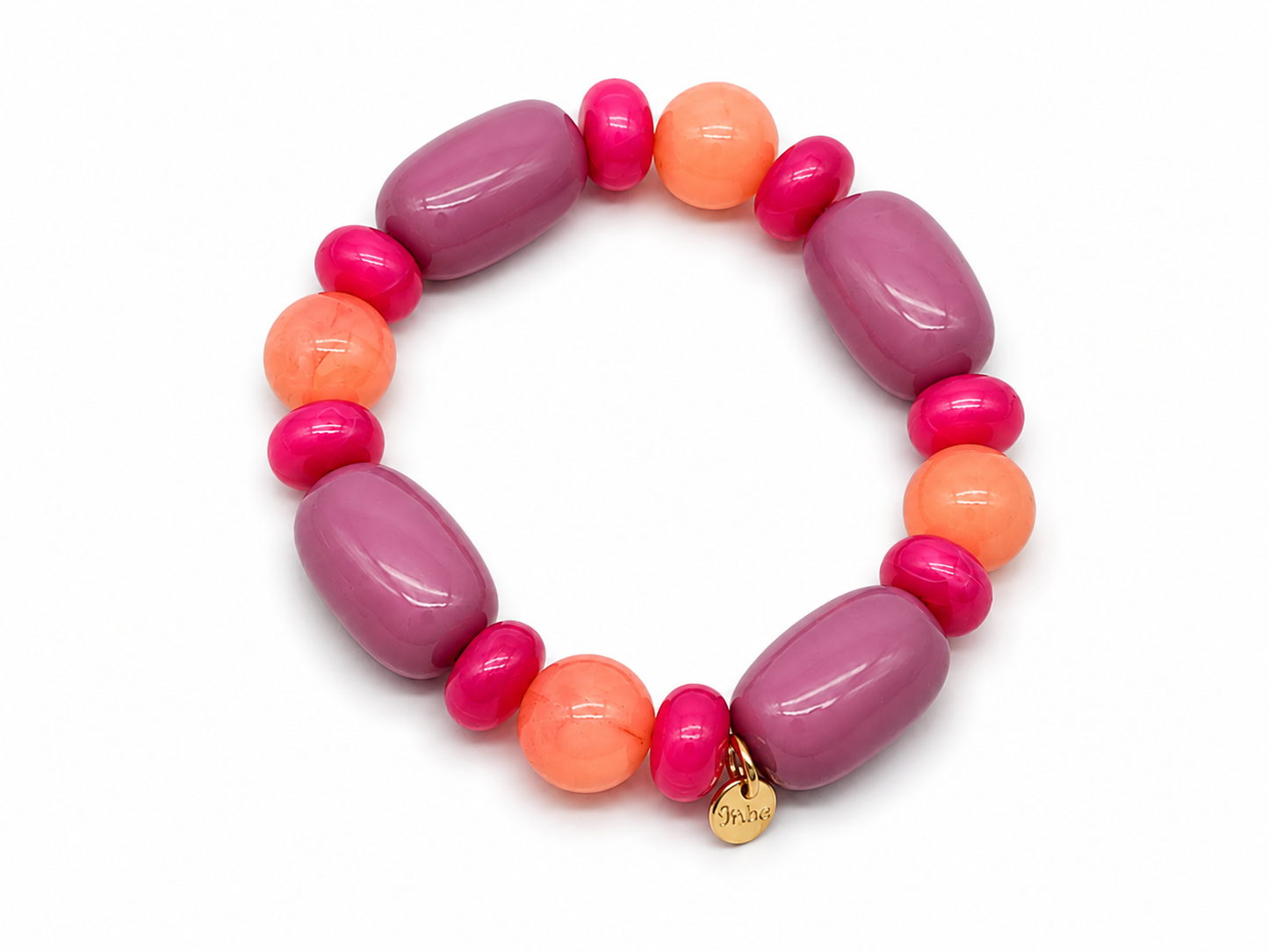 Armband elastisch Biba Sommer Resin Perlen Lila und Beige