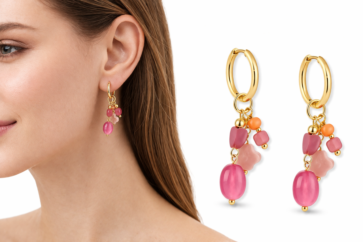 Ohrhänger Ohrringe Creolen Anhänger in Rosa Süß Trendy Michelle Bijou
