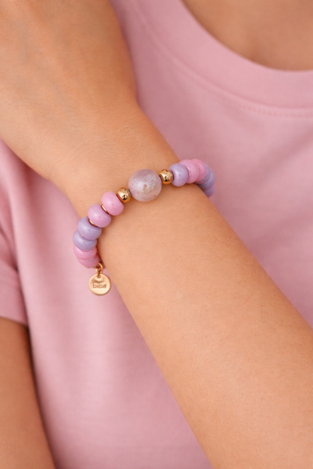 Armband bunte Glitzer Space Beads Lila Rosa elastisch verschiedene Farben Biba