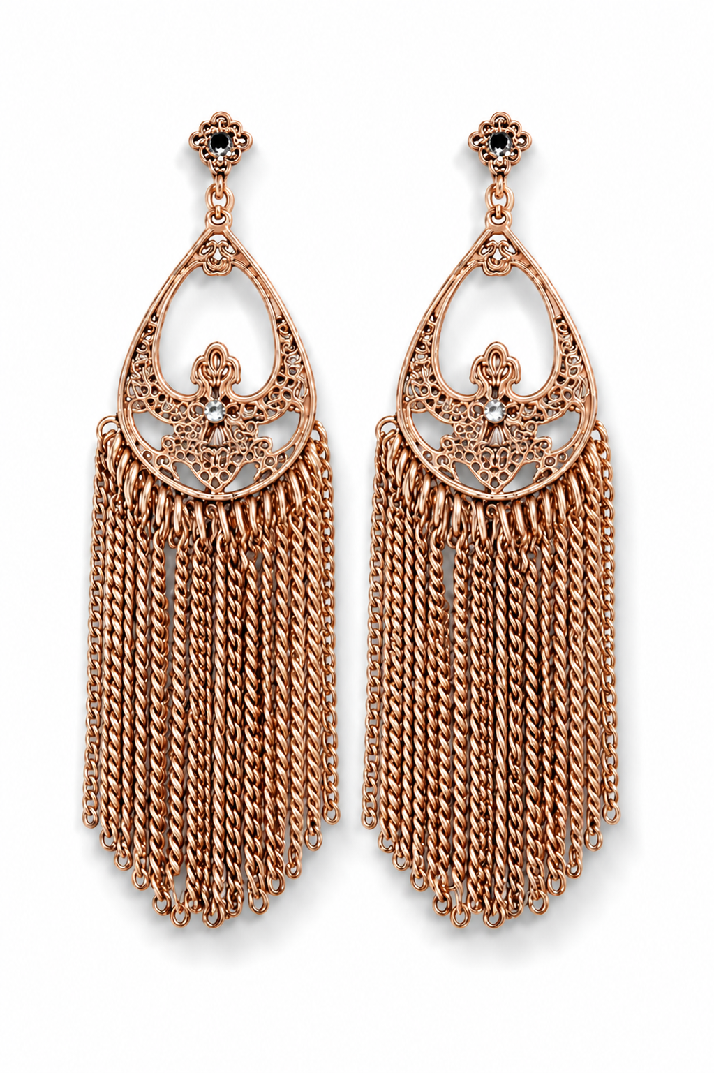Biba Ohrhänger Ohrringe Metallregen Ornament Roségold- Silberfarben