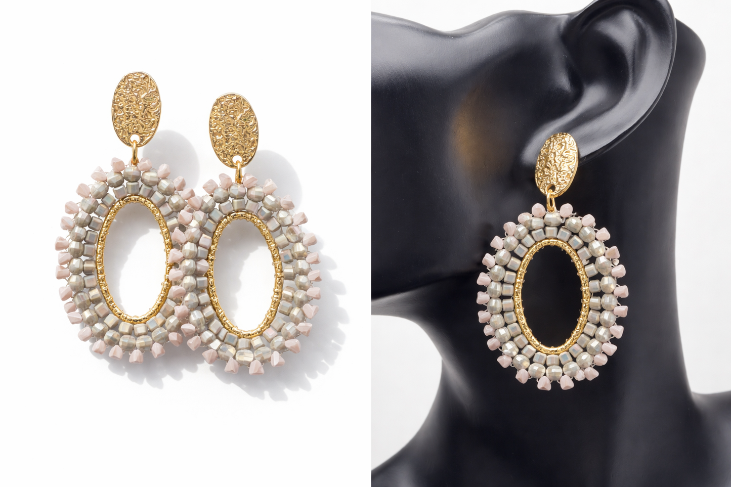 Biba Ohrhänger Oval mit Steinbesatz in verschiedene Farben Statement