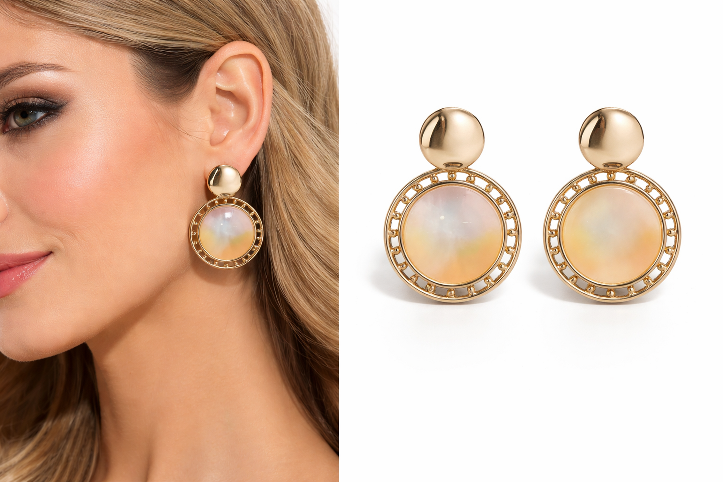 Ohrhänger Goldfarben Kreis goldfarbene Muschel Nickelfrei Liet & Joliet