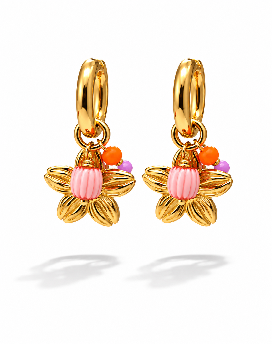 Creolen Goldfarben Blume bunte Kristall perlen nickelfrei Orange Yehwang