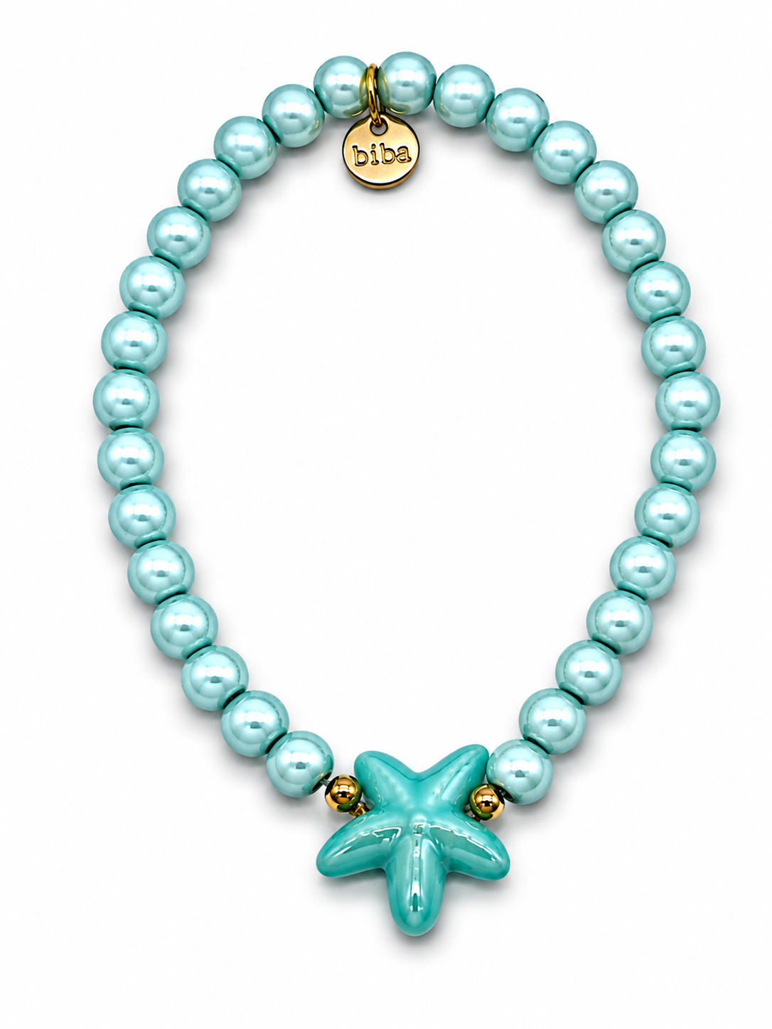 Armband elastisch space beads mit Seestern Türkis oder Rosa Biba