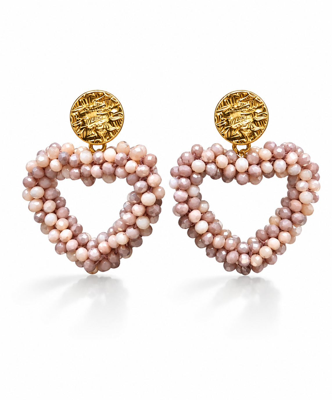 Ohrringe Herzform mit Perlchen in verschiedene Farben Lila Beige Michelle Bijou