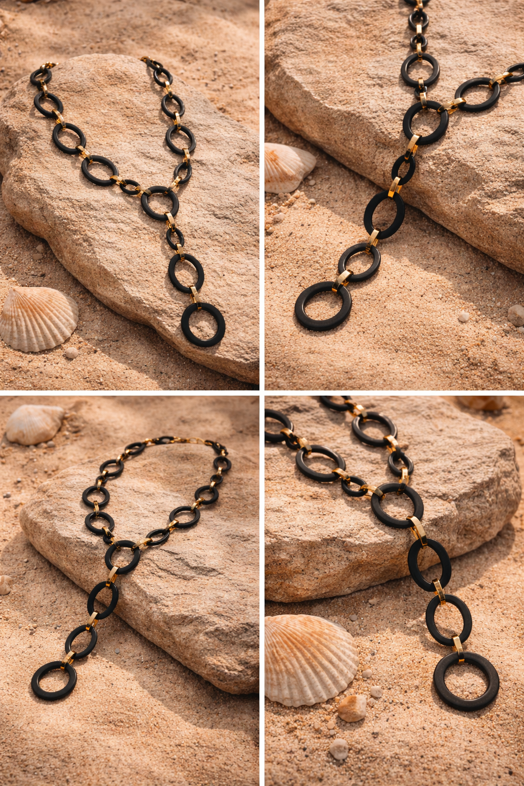 Halskette nickelfrei Schwarz Goldfarben Modeschmuck Acryl Gliederkette Biba
