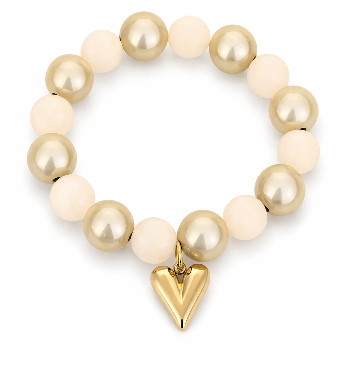 Armband Elastisch "Space Beads" Creme Gold Grün Armband Herz Michelle Bijou