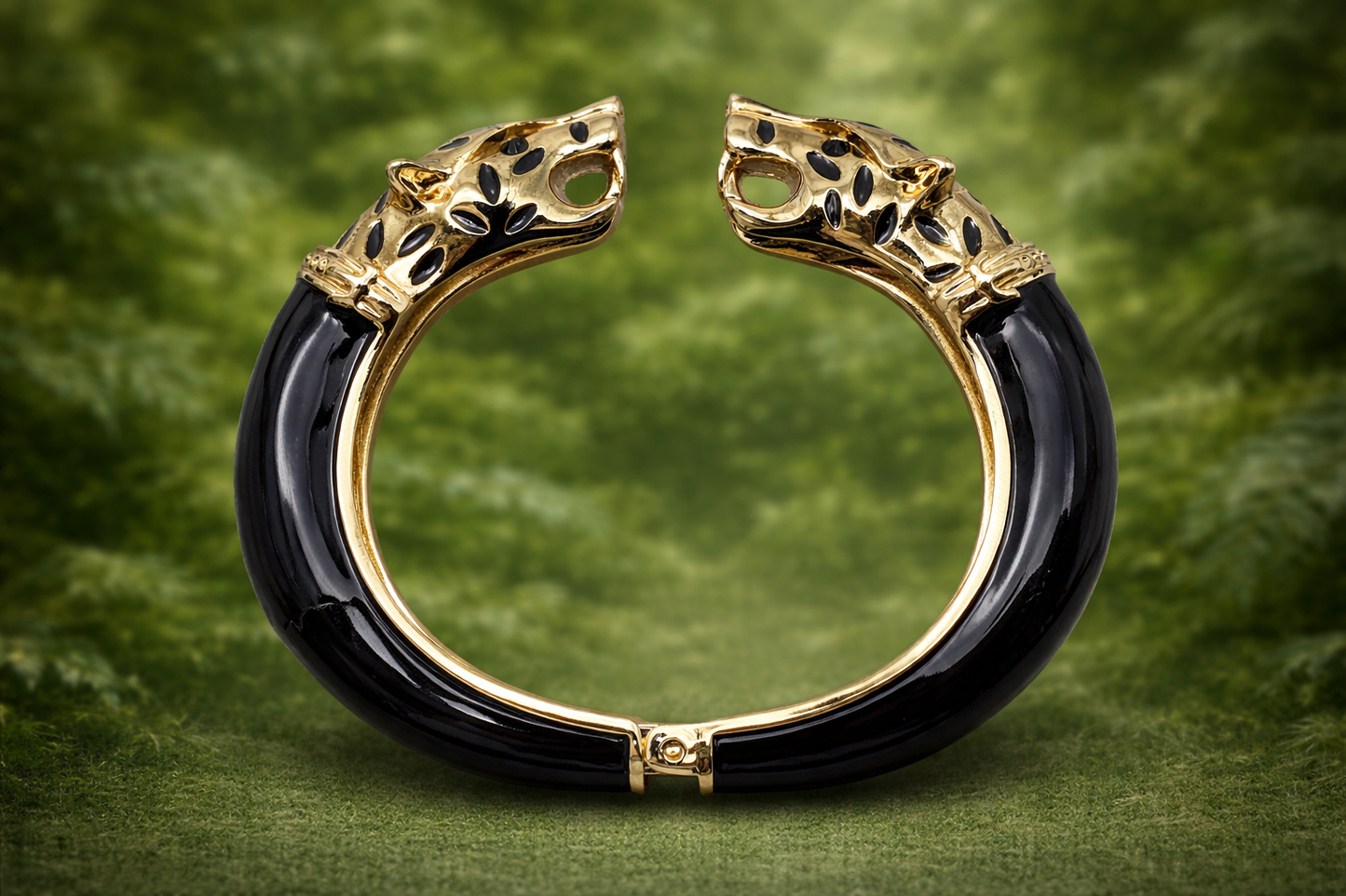 Armreif Klapp-Armband schwarz Goldfarben Katze Leopard Tier Luxus Ardoné