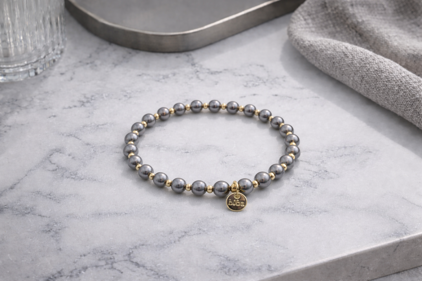 Armband elastisch Grau Goldfarben 2 Größen nickelfrei Trend Biba