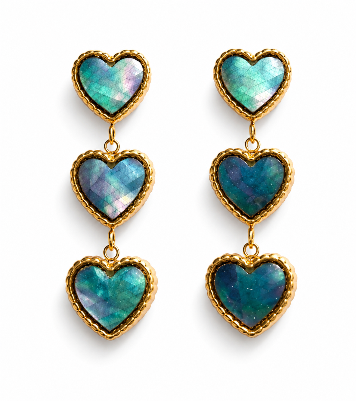 Ohrhänger Tripple Heart Ohrringe mit 3 Herzchen in Navy Blau Michele Bijou