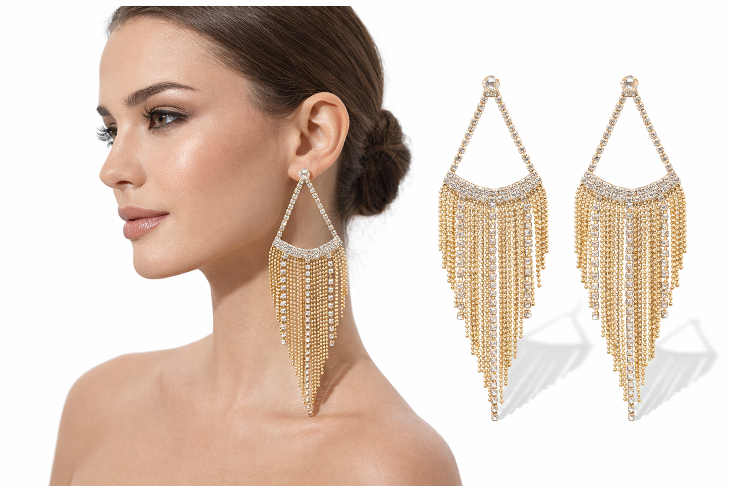 Biba Ohrringe Ohrhänger Oriental Mediterraner Stil Goldfarben Strass Festlich