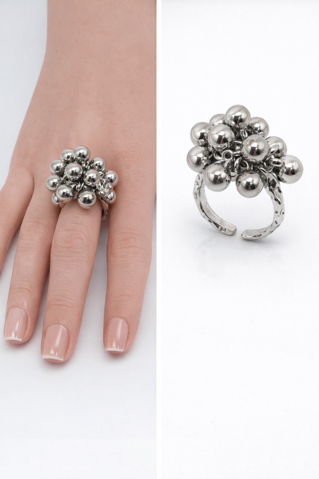 Ring Silberfarben verstellbar mit Perlenstrauss Cosmos