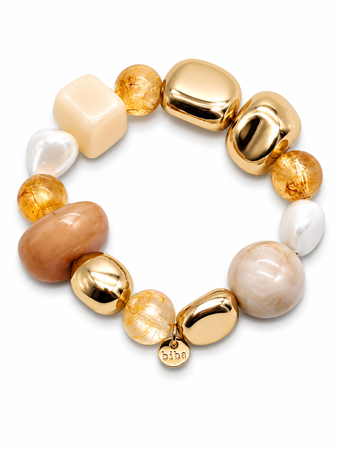 Armband big bricks Biba Creme Goldfarbben Honig Elegant