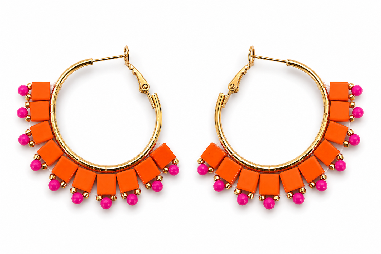 Ohrhänger Ohrringe Goldfarben Creolen Orange oder Beige Pink Nickelfrei Wauw